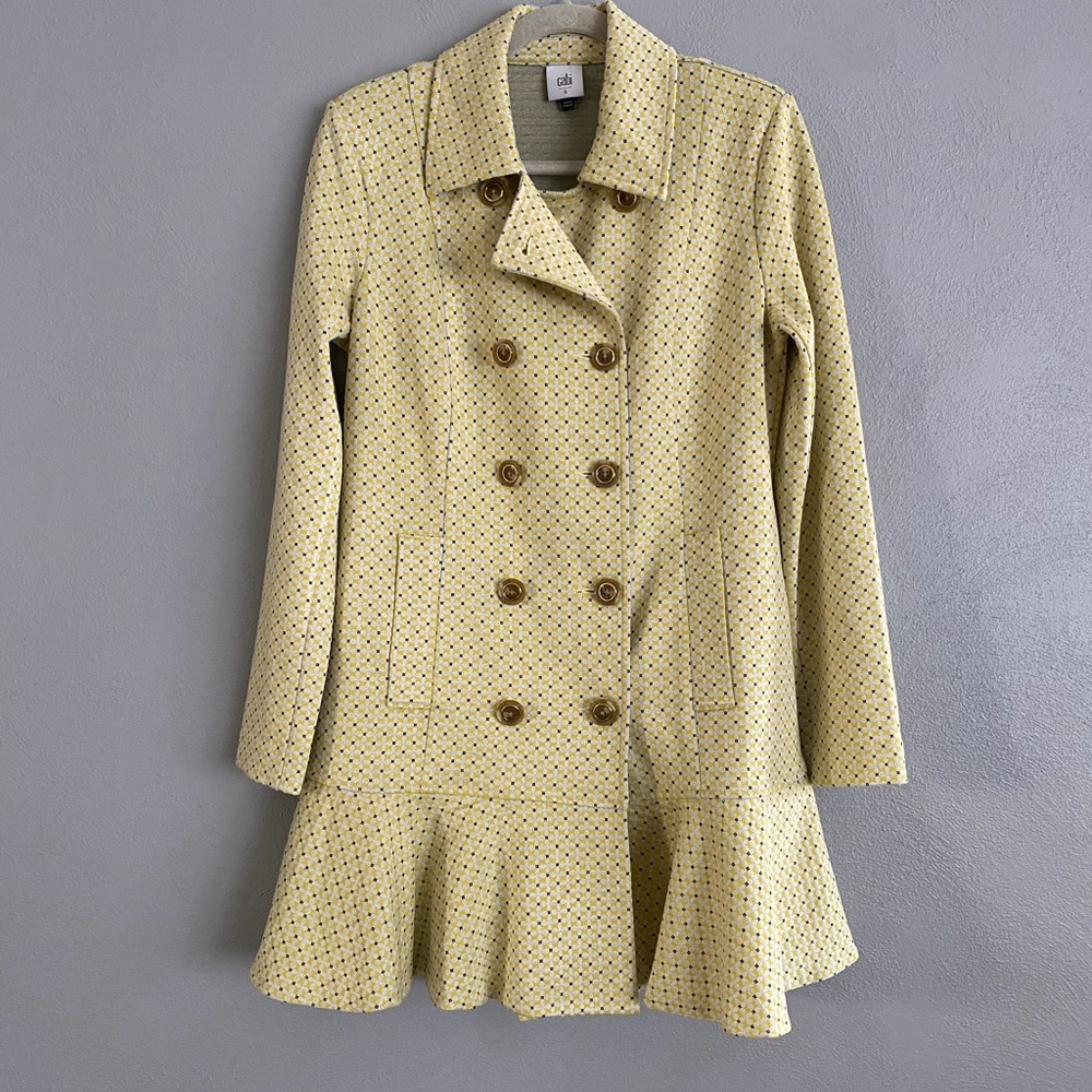 Cabi Jacket Size Small Hobnob Topper Double Breasted Yellow Spring Jacquard Knit